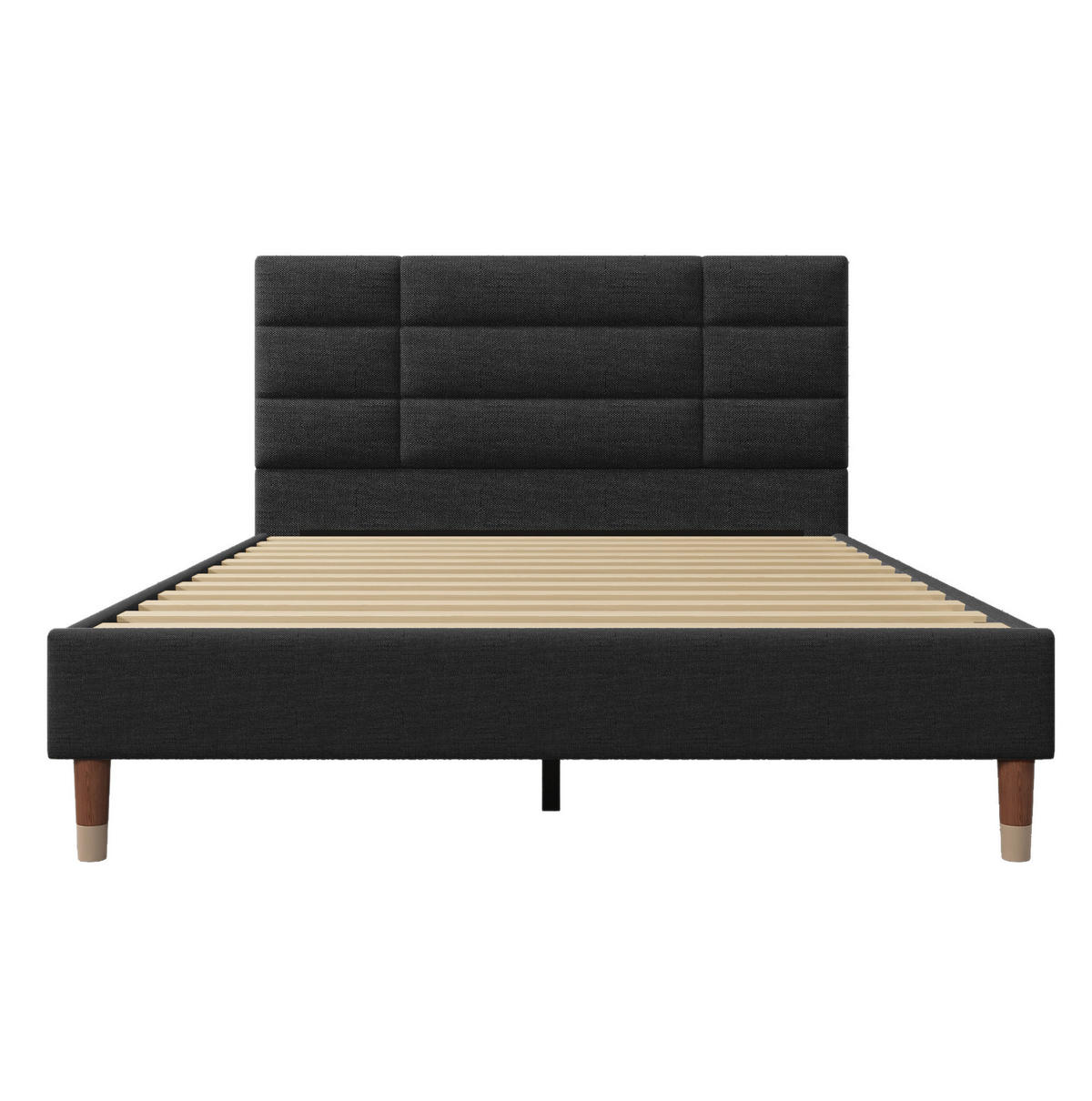 BETT mit Lattenrost 140x200 cm Leinen Schwarz - Schwarz, Holz (140/200cm) - Meubliv