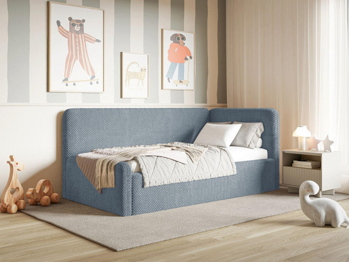 KINDERBETT Fanko Samt Blau 90x200 cm - Blau/Schwarz, Kunststoff/Textil (90/200cm) - Selsey