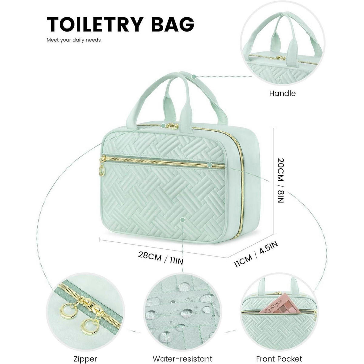 KULTURTASCHE Damen Hellgrün mit Haken - Hellgrün, Kunststoff (20/11/28cm)
