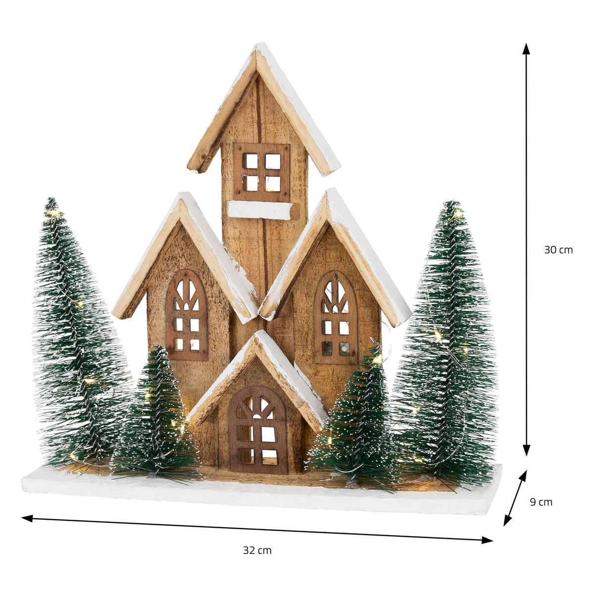 DEKOFIGUR Haus LED 30 cm - Beige, Holz (9/30/32cm) - Home Styling Collection