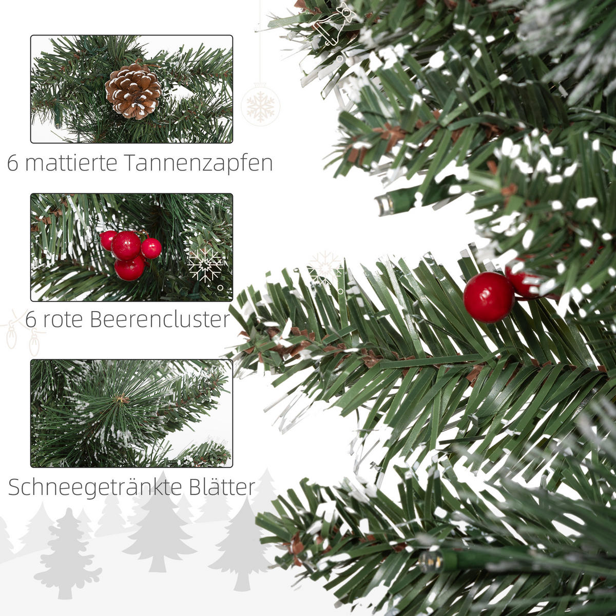1,8 m künstliche Weihnachtsgirlande mit Lichterkette Blumendekoration Grün - Grün, Kunststoff/Metall (180cm) - HOMCOM