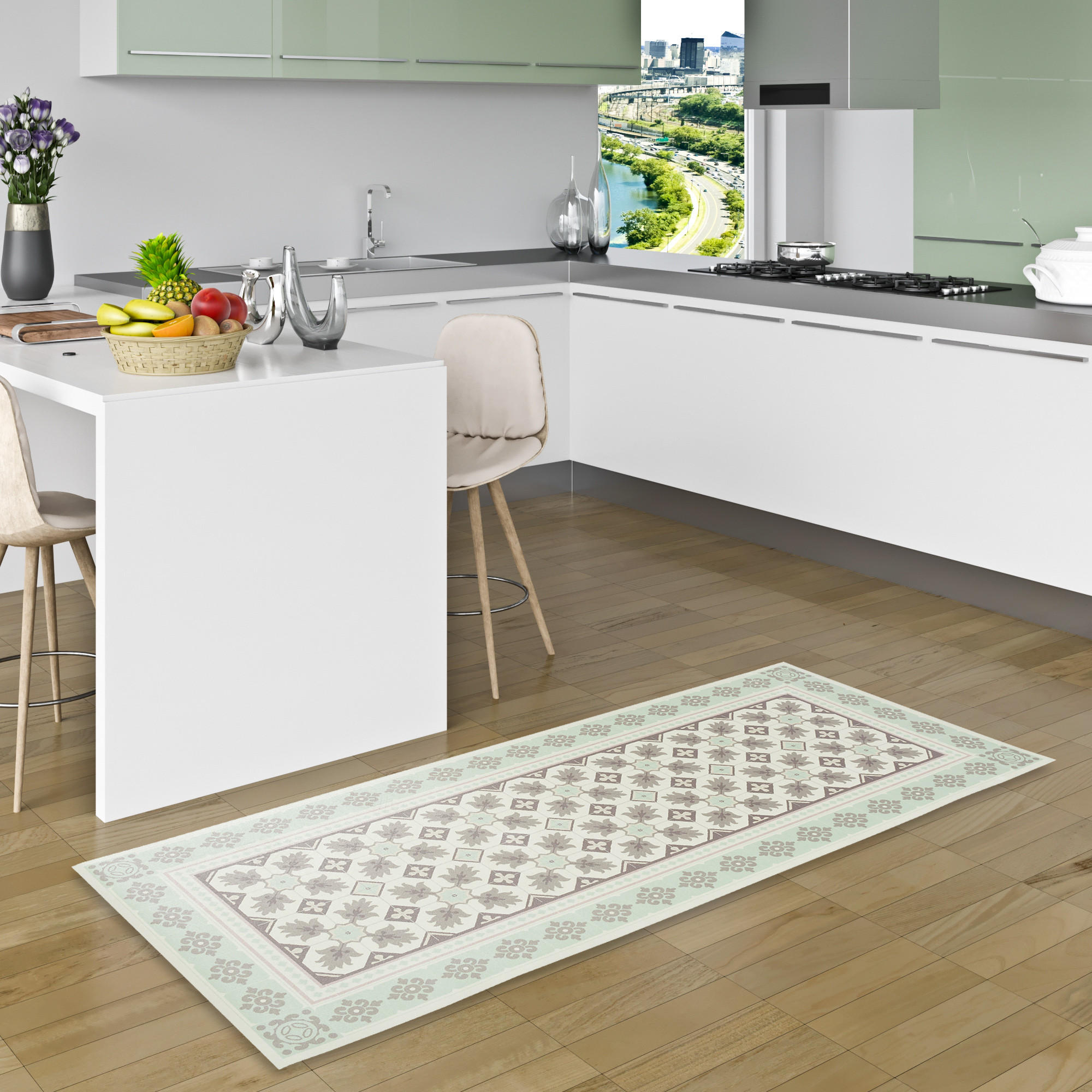 VINYL TEPPICH KÜCHENLÄUFER EVORA FLIESENOPTIK - Mintgrün, Textil (49/140cm) - Pergamon