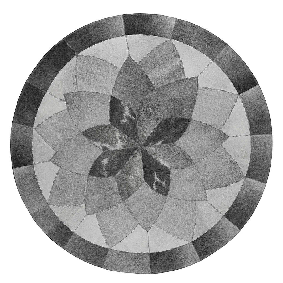TEPPICH Patchwork Kuhfell rund Blumenmuster handgefertigt 140/140 cm - Dunkelgrau/Hellgrau, Fell (140/140cm) - Provellus