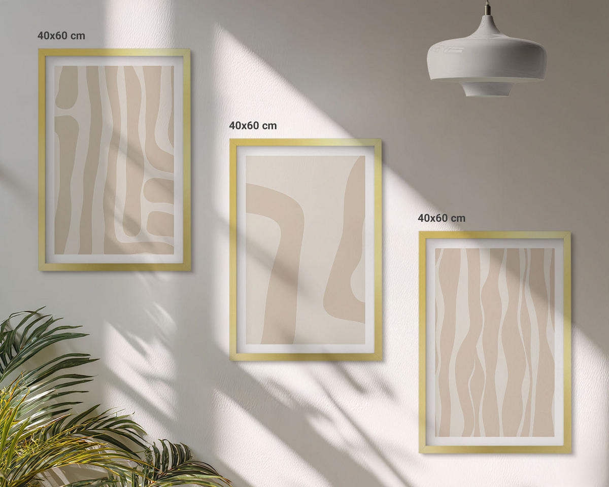 BILDER SET 3er Set - 40x60 cm Goldrahmen - Abstrakte Boho-Muster - Goldfarben, Kunststoff (40/60cm) - TULUP