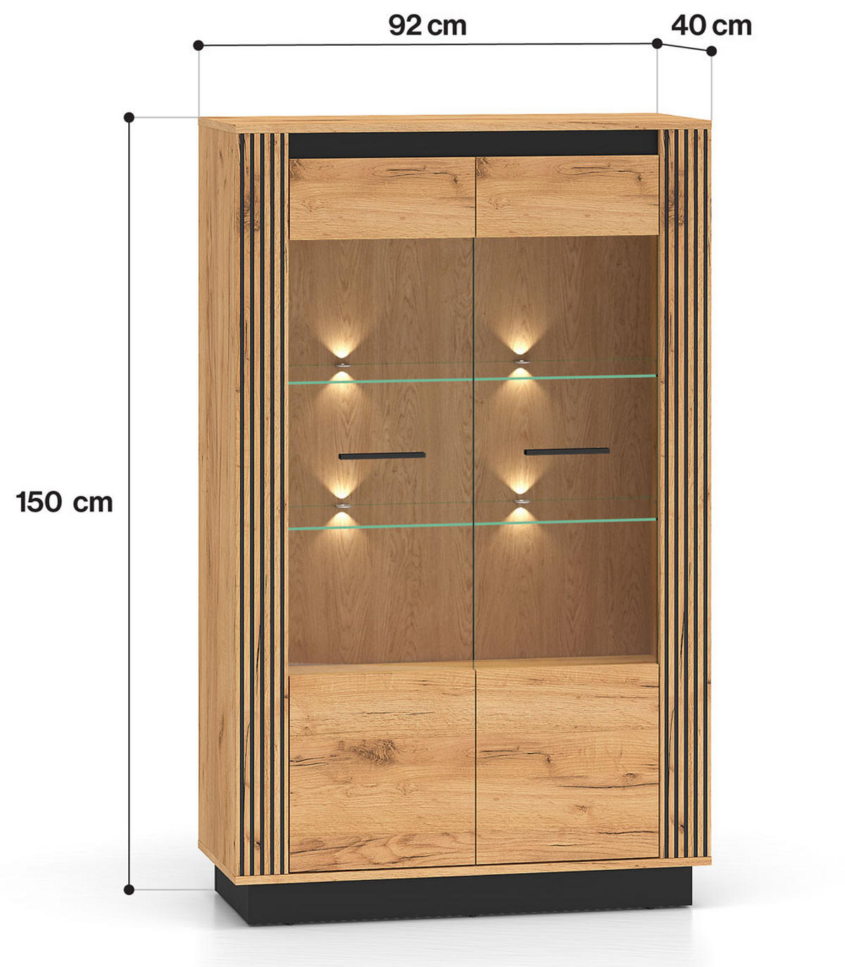VITRINE Urso Gold Craft Eiche / Schwarz 92 / 40 / 141 cm - Eichefarben/Schwarz, Holz/Holzwerkstoff (92/141/40cm) - Feldmann-Wohnen