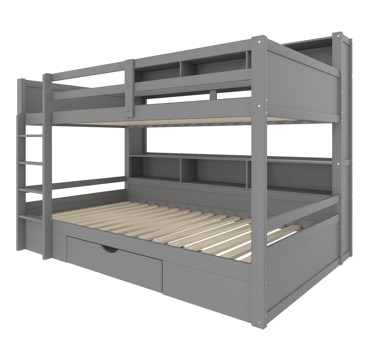 ETAGENBETT 90/200 cm aus Kiefern mit Schublade und Ablagefächern, Grau - Grau, Holzwerkstoff (90/200cm) - Redom