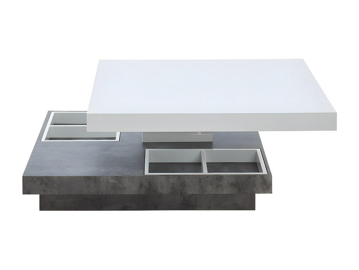 COUCHTISCH mit drehbarer Tischplatte - MDF - Weiß lackiert & Beton-Optik - FAUSTO II - Grau, Holz (80/80/34cm) - Vente-Unique