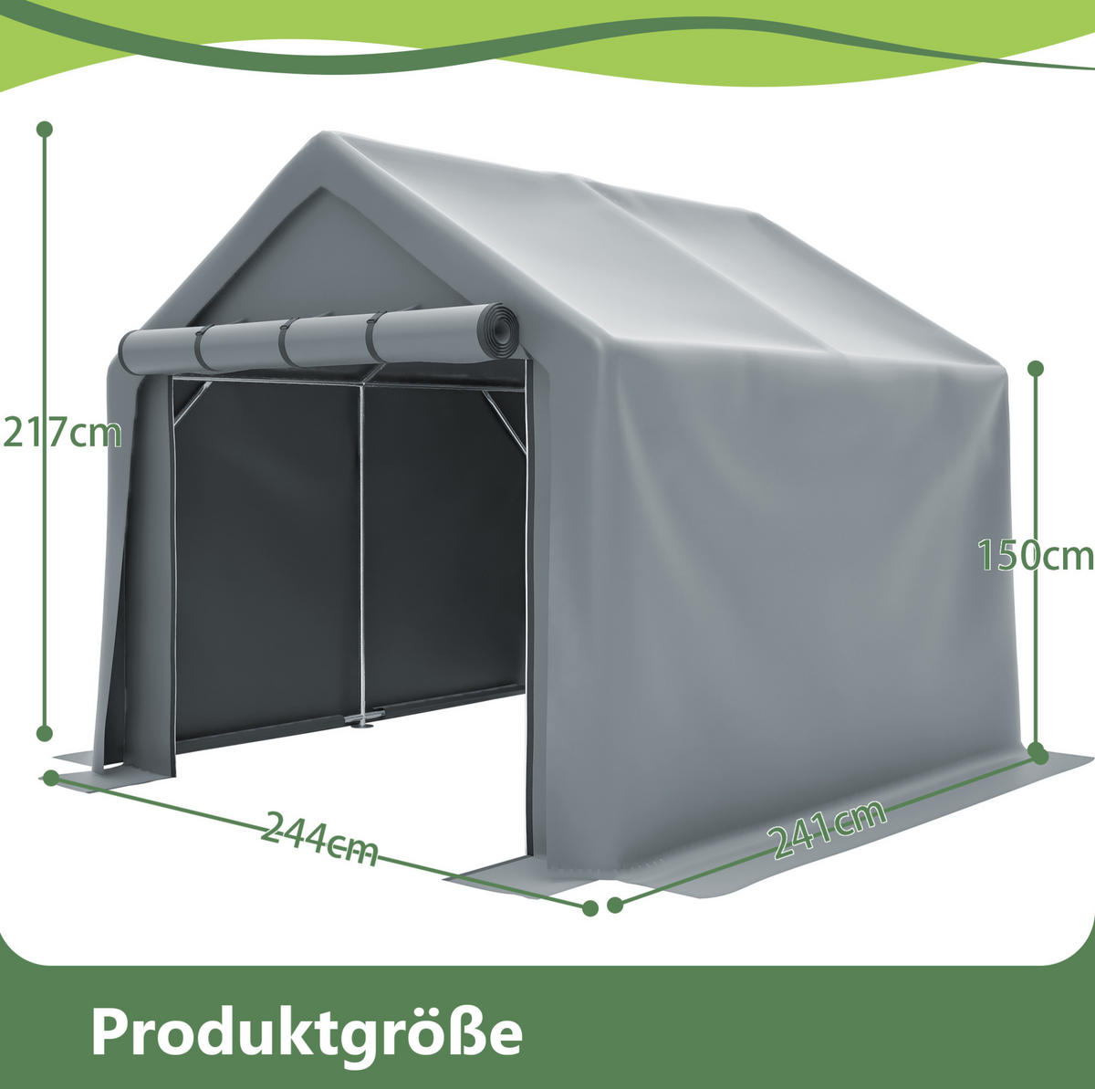 KLEINGARAGE aus verzinktem Stahlrohr 244x241x217 cm in Dunkelgrau mit Rolltor - Dunkelgrau, Metall (241/217/244cm) - Modfu