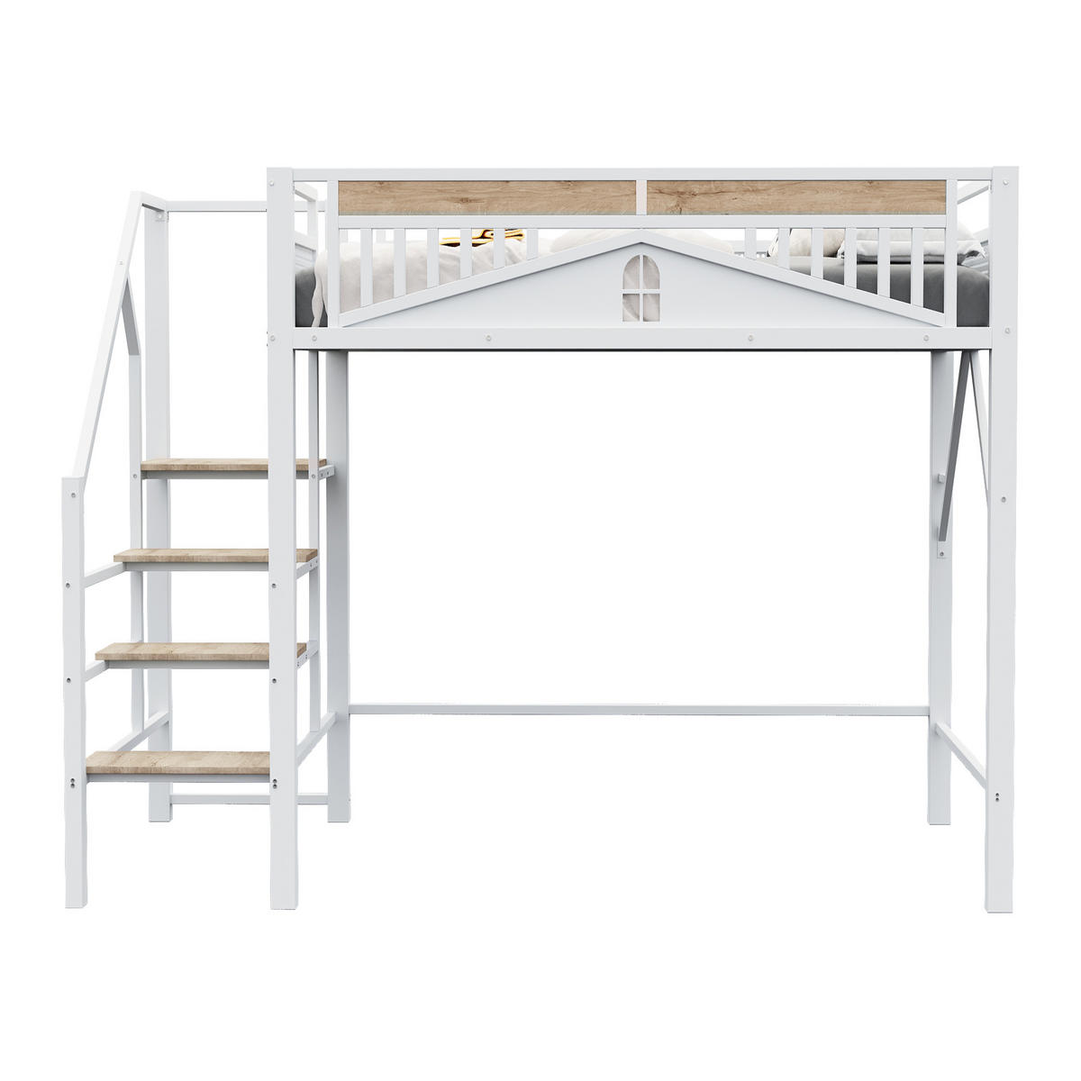 HOCHBETT 140/200 cm in Weiß mit Sicherheitsleiter und Stauraum - Weiß, Holz/Metall (140/200cm) - STILVORA