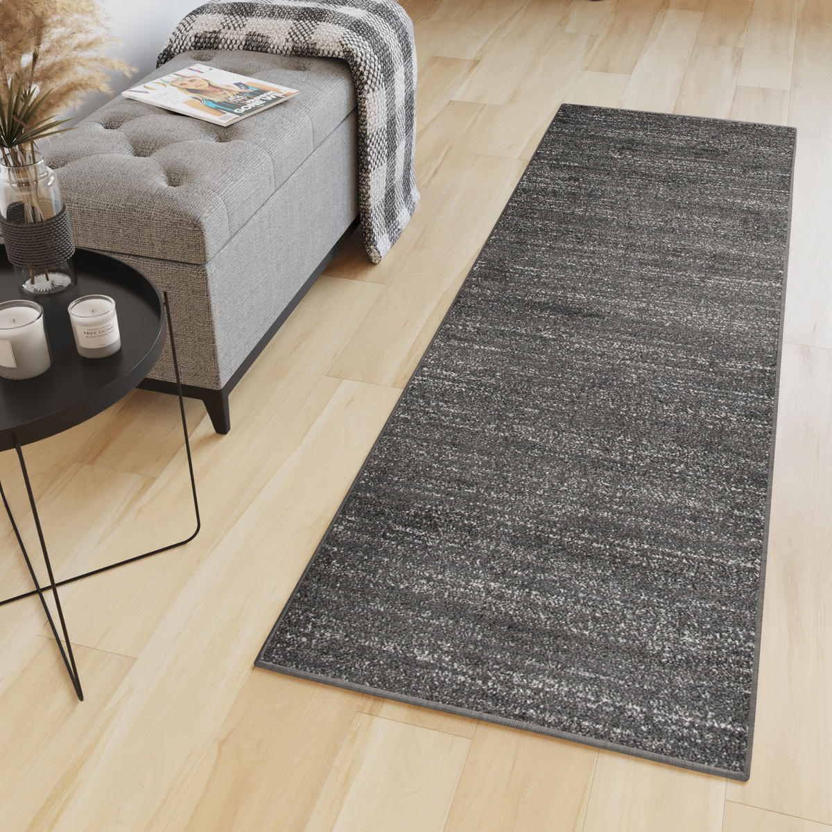 LÄUFER SARI Schwarz 90/700 cm - Schwarz, Textil (90/700cm) - Tapiso