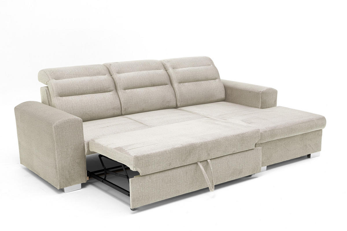 ECKSOFA CLOUD S Rechts mit Schlaffunktion 120x200 Velours Creme - Chromfarben/Creme, Holz/Kunststoff (260/155cm) - Muffo