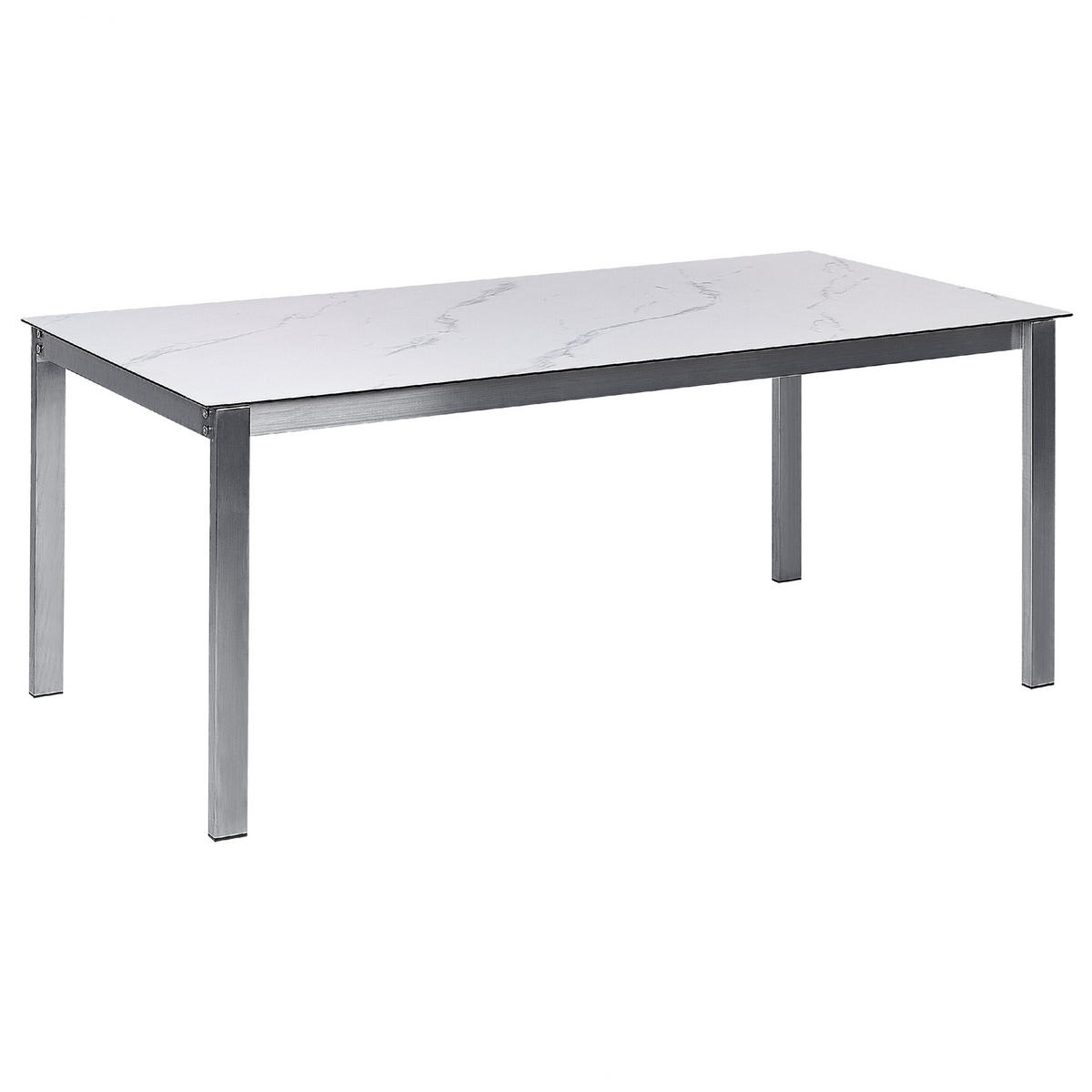 GARTENTISCH Keramik-Glas Marmor Optik weiß 180/90 cm Cosoleto - Hellgrau/Weiß, Glas (180/90/75cm) - Beliani