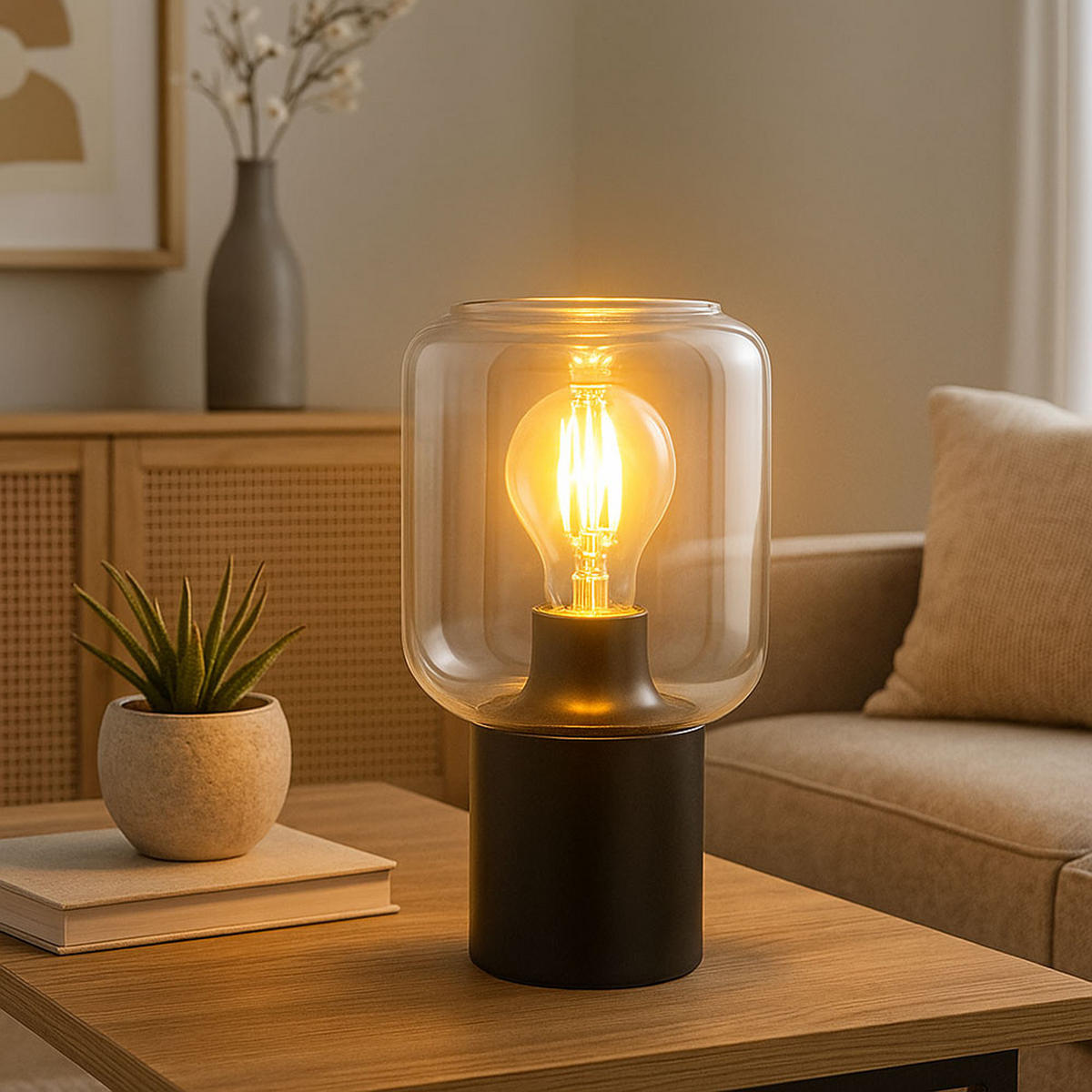 LED TISCHLEUCHTE Metall Grau 2er Set - Grau, Glas (13/13/24cm) - Globo Lighting