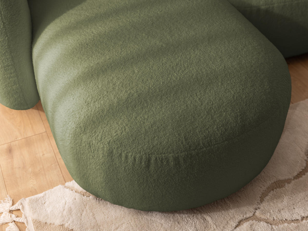 ECKSOFA Nuvola mit abgerundetem Design Grün Bouclé-Stoff - Ottomane Links - Schwarz/Grün, Holz/Kunststoff (190/146cm) - S-Style Möbel