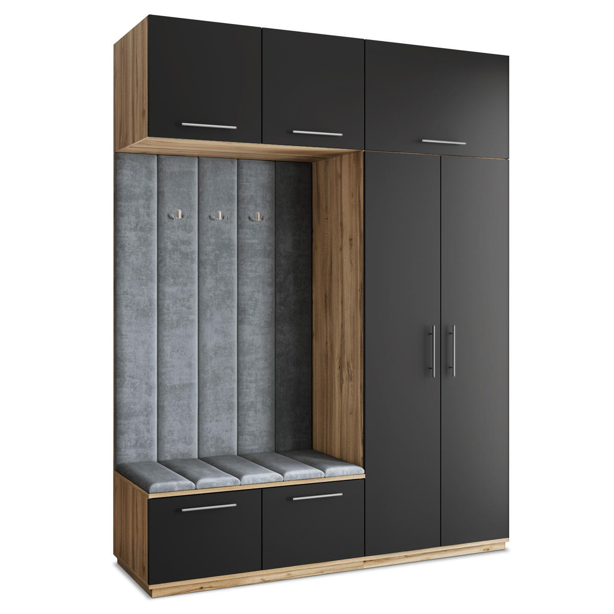 GARDEROBENSCHRANK REMA 180/240/60 cm Modern Garderobe-Set Eiche Wotan - Eiche Wotan/Schwarz, Holzwerkstoff (180/240/60cm) - MASSENO