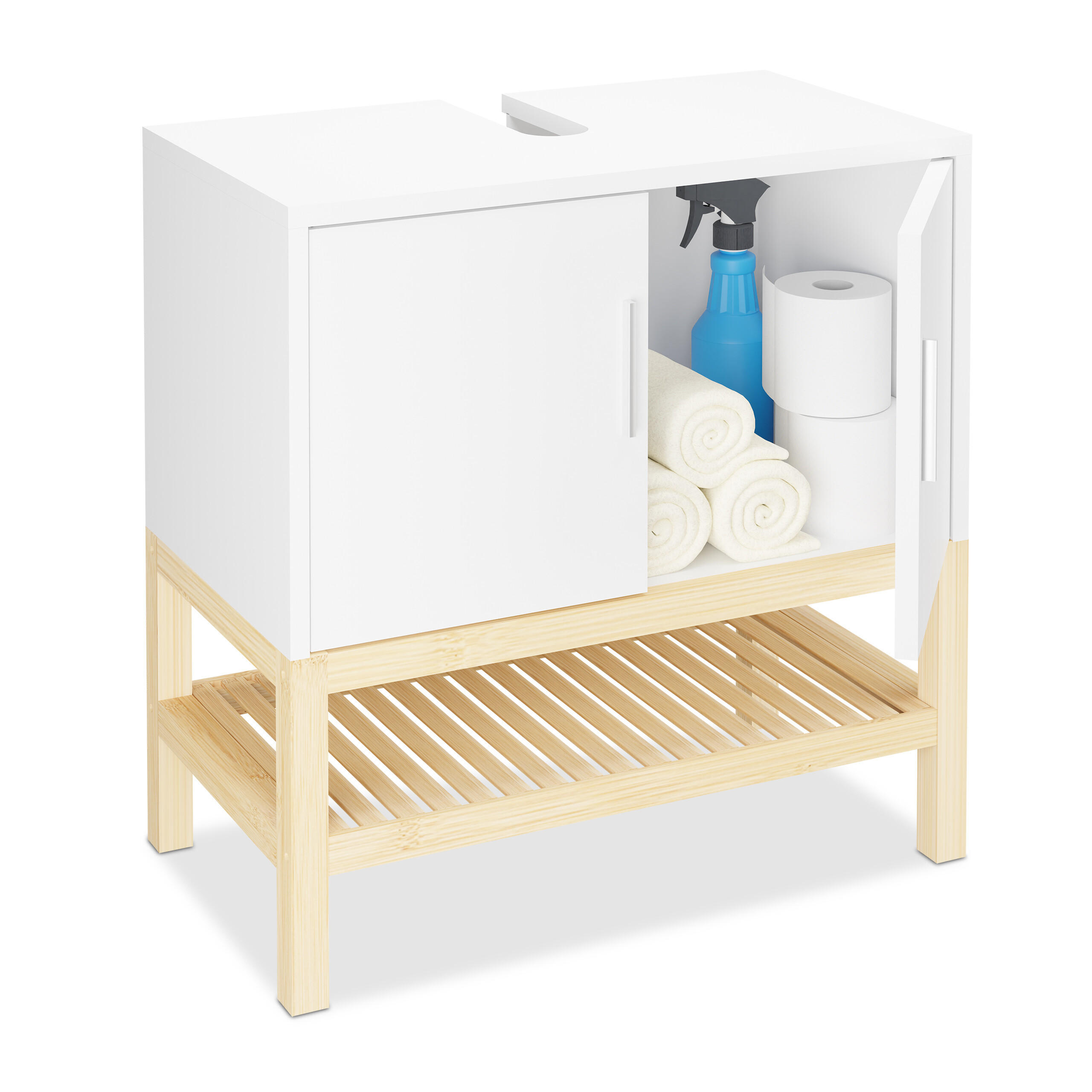 TVÄTTSTÄLLSSKÅP vit natur bambu med hylla Multicolor 60.5/60/33 cm