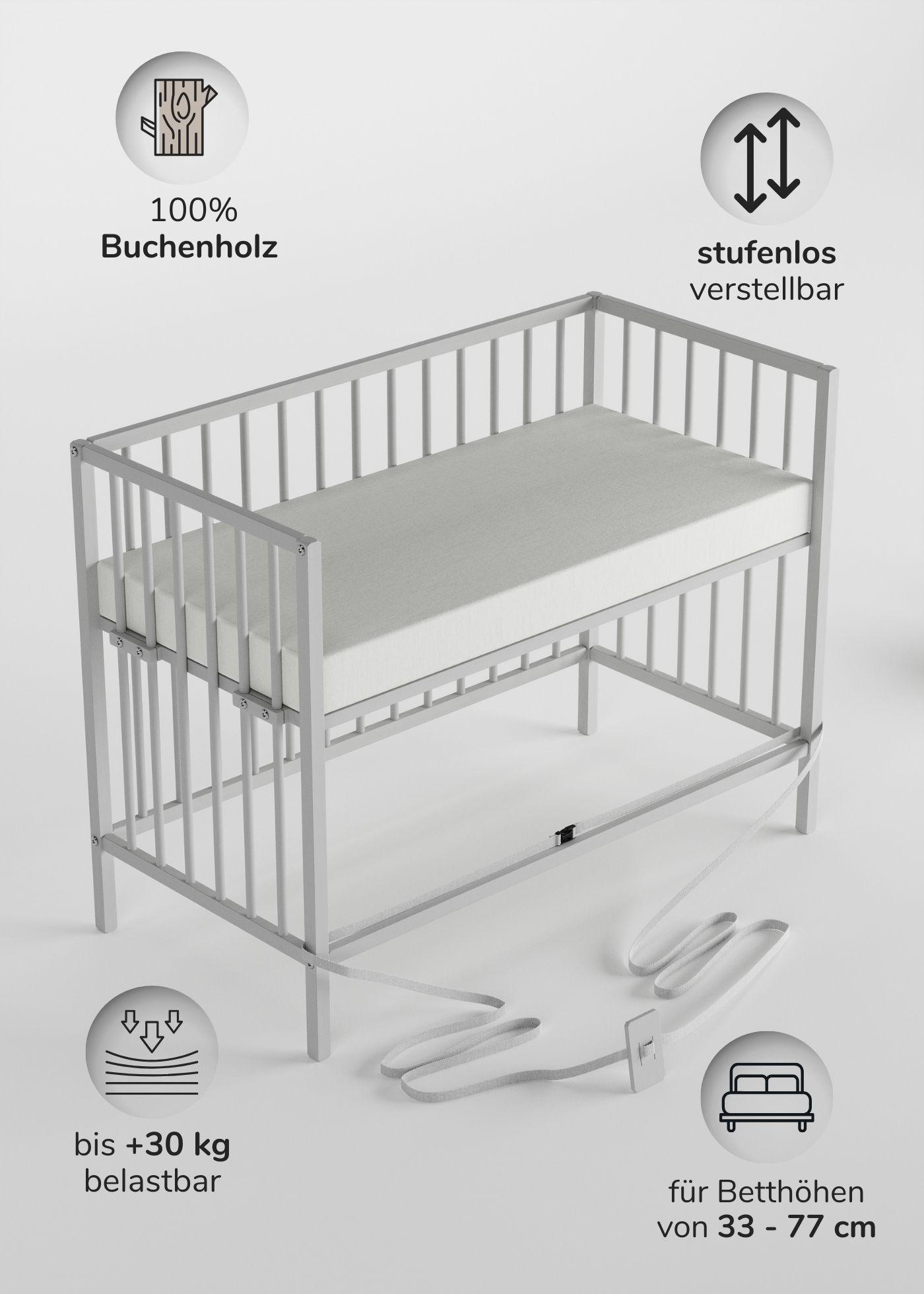 BEISTELLBETT mit Matratze & Umbauseite - weiß - Dreamy 4 in 1 Bett - Weiß, Holz (120/90/60cm) - Sämann – make a difference.