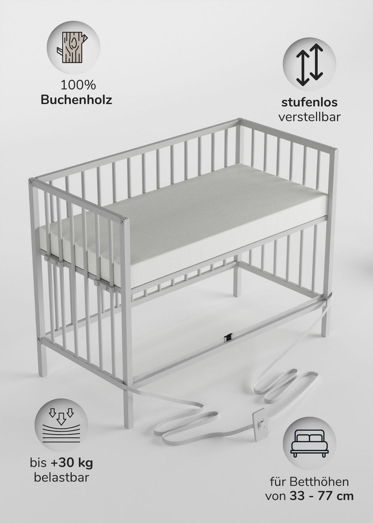 BEISTELLBETT mit Matratze Cloud Air & Umbauseite - weiß - Dreamy 4 in 1 Bett - Weiß, Holz (120/90/60cm) - Sämann – make a difference.