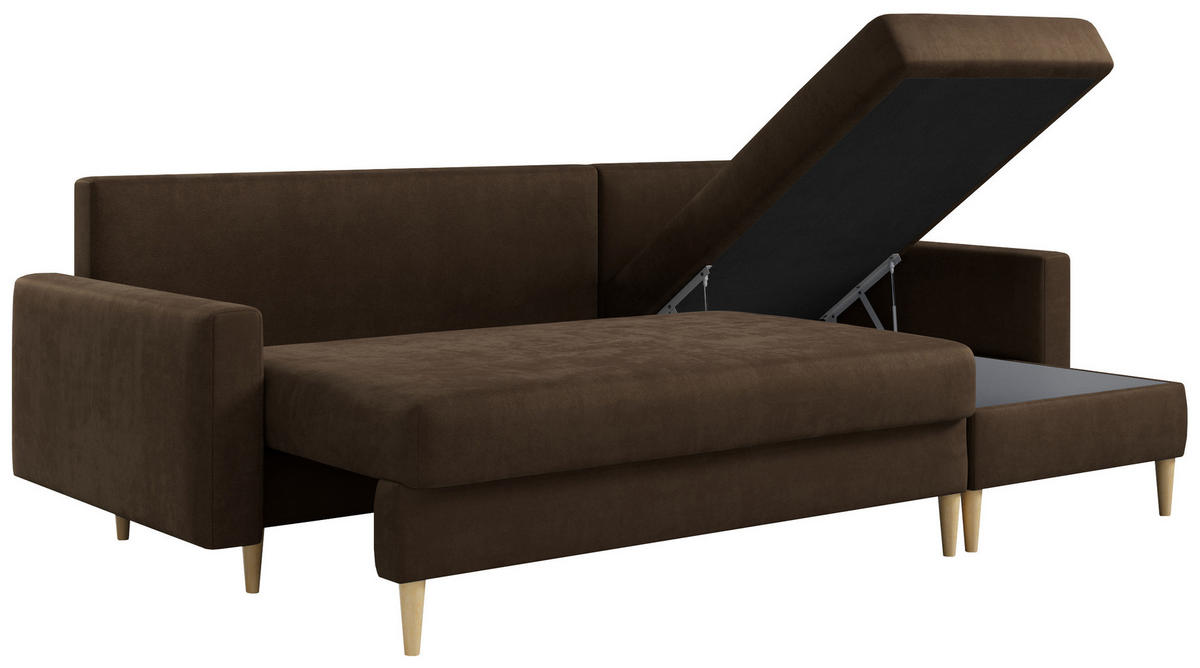 ECKSOFA Lang Velvet Braun - Braun, Holz/Textil (220/140cm) - MKS