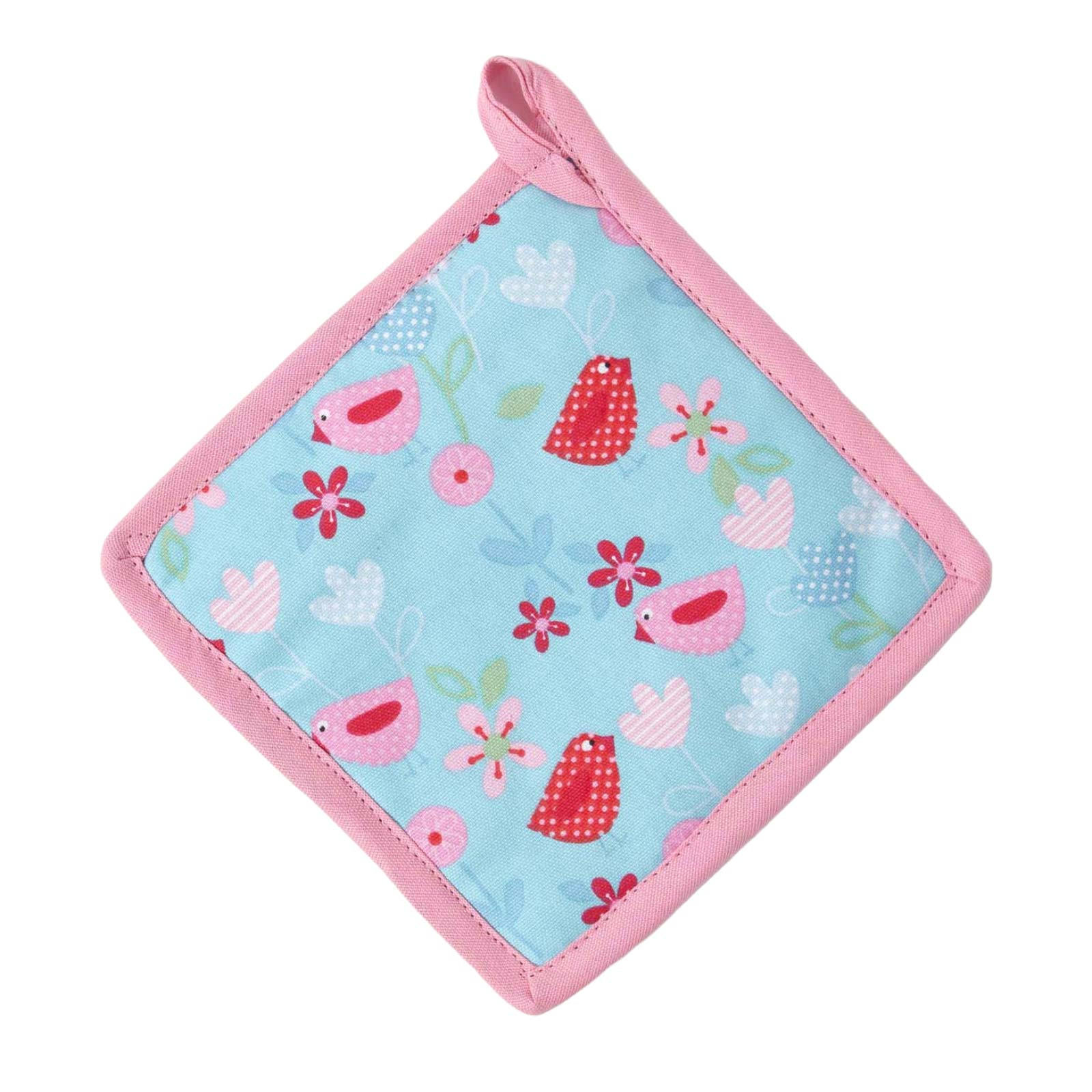 TOPFLAPPEN Vögel & Blumen 20/20 cm, Baumwolle wattiert - Blau, Textil (20/20cm) - Homescapes