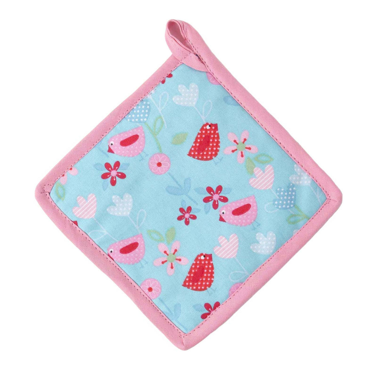 TOPFLAPPEN Vögel & Blumen 20/20 cm, Baumwolle wattiert - Blau, Textil (20/20cm) - Homescapes