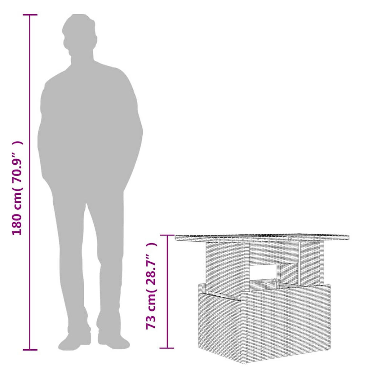GARTENTISCH Mit Glasplatte Braun 100/55/73 Cm Poly Rattan - Braun, Kunststoff (100/55/73cm) - vidaXL