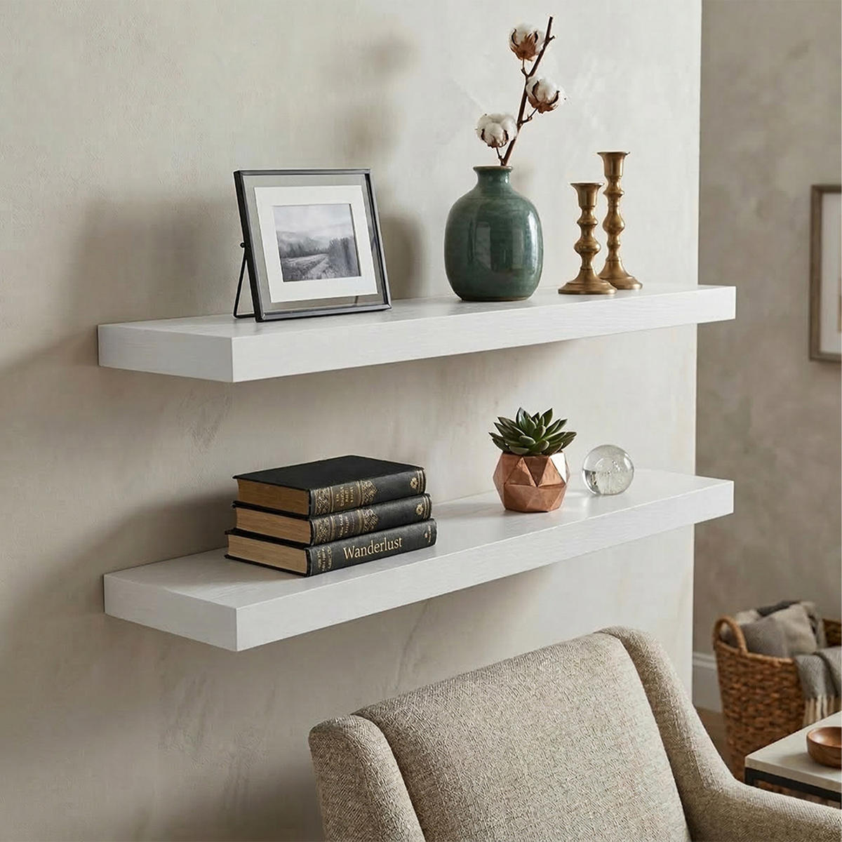 NÁSTENNÁ pol. - biela, kov/kompozitné drevo (80/4/23cm) - Relaxdays