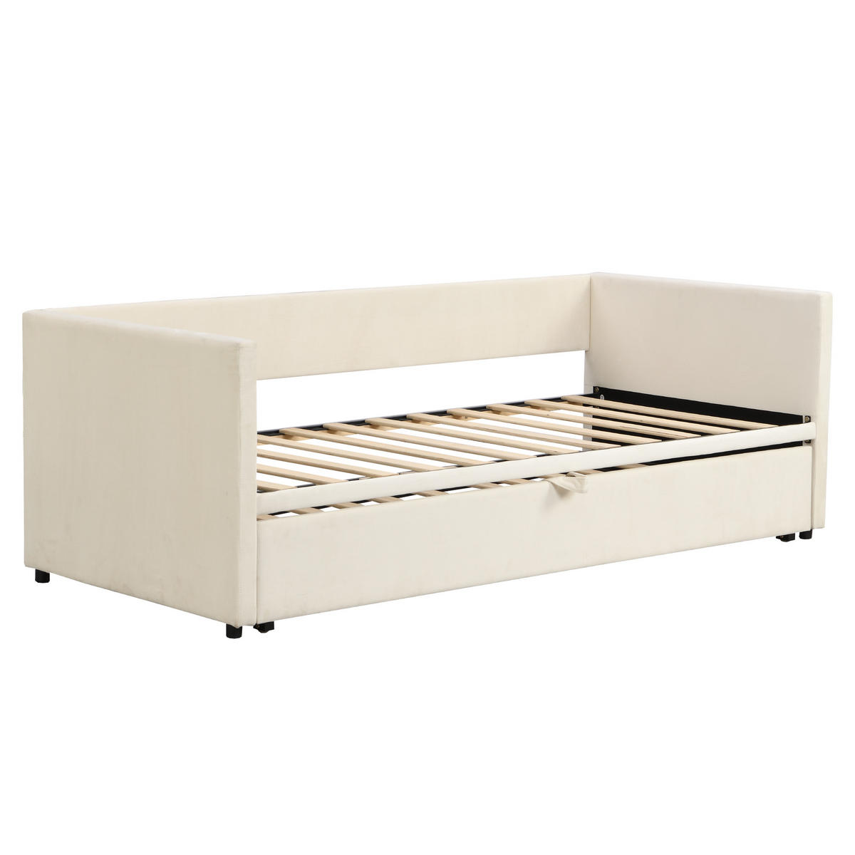 POLSTERBETT Ausziehbares Beige 90/200 cm mit Lattenrost - Beige, Leder (90/200cm) - OKWISH
