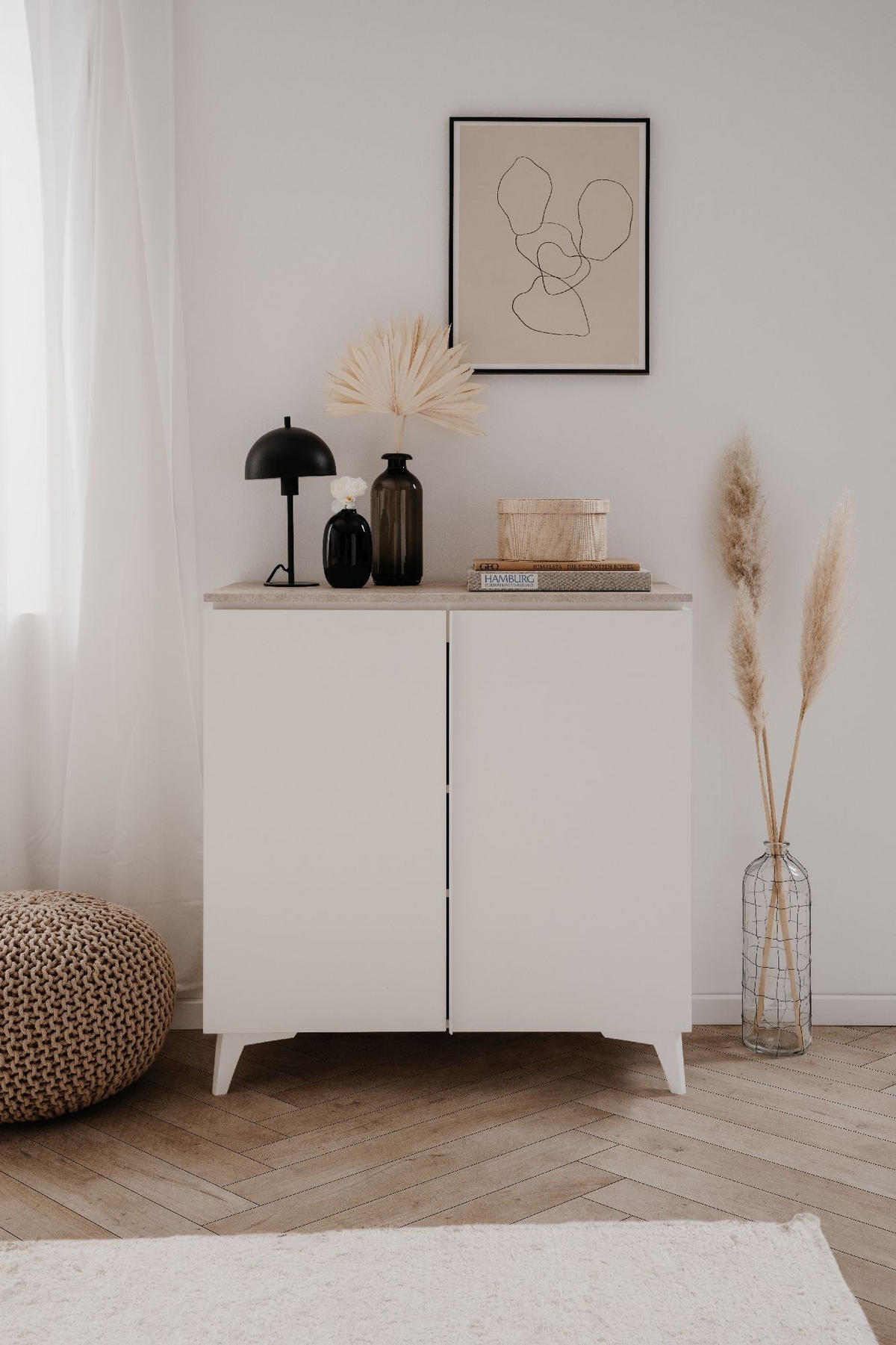 SIDEBOARD 2 Türen L88 cm - BERTRIX - Weiß, Holzwerkstoff (88/92/40cm) - Finori GmbH