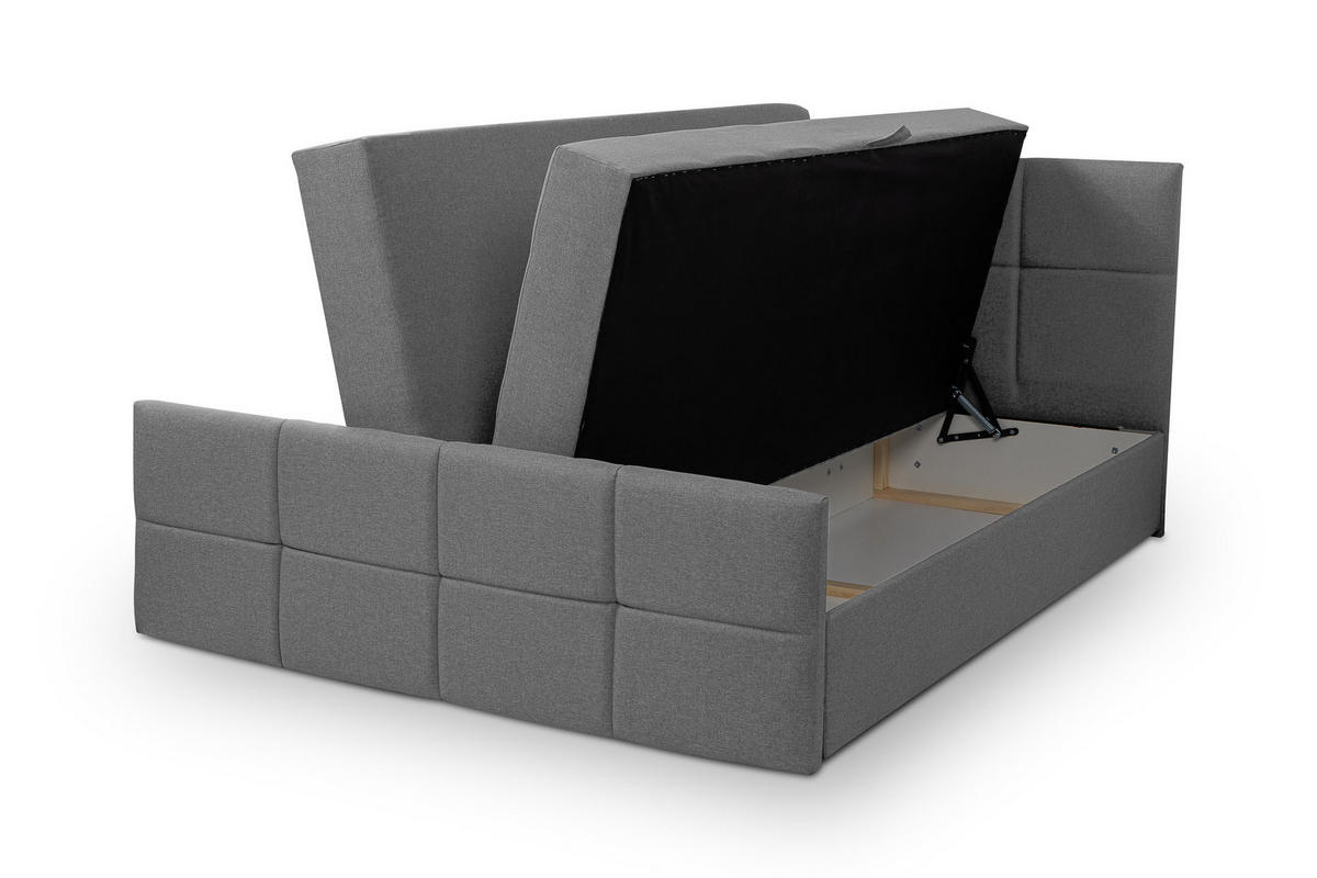 BOXBETT DORIS mit 2 Bettkästen, 180x200, Farbe: Grau, Velourstoff, mit Bonell-Matratze inkl. Topper - Grau, Holz/Kunststoff (180/200cm) - VENASI MÖBEL