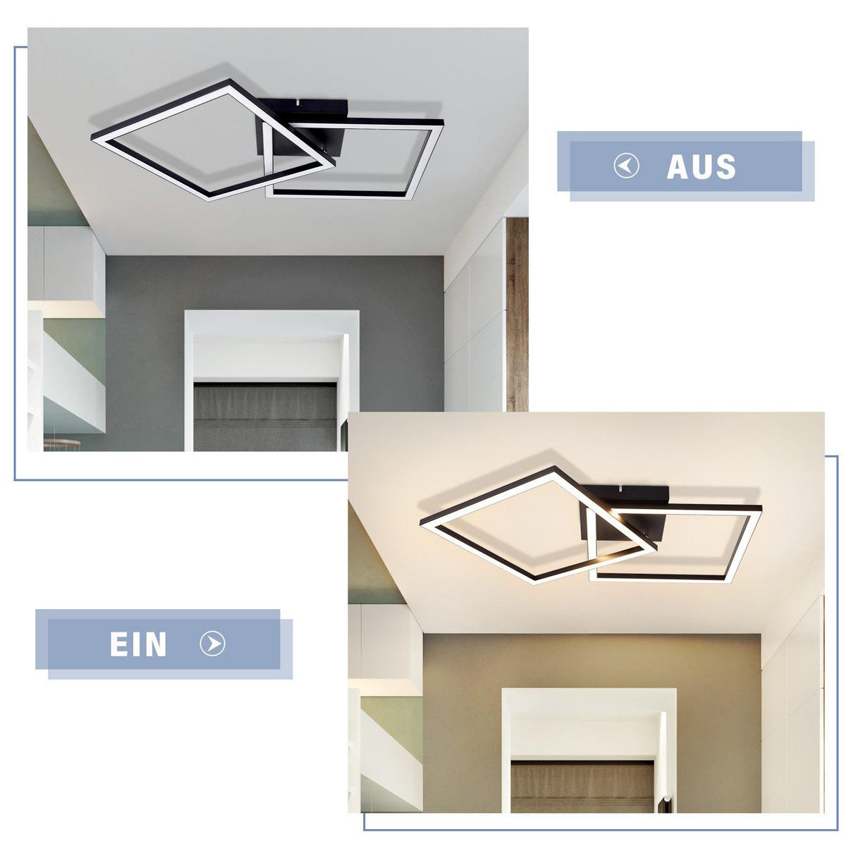 LED-DECKENLEUCHTE Görlitz 46.1/46.1/5.8 cm - Schwarz, Metall (46.1/46.1/5.8cm) - Nettlife