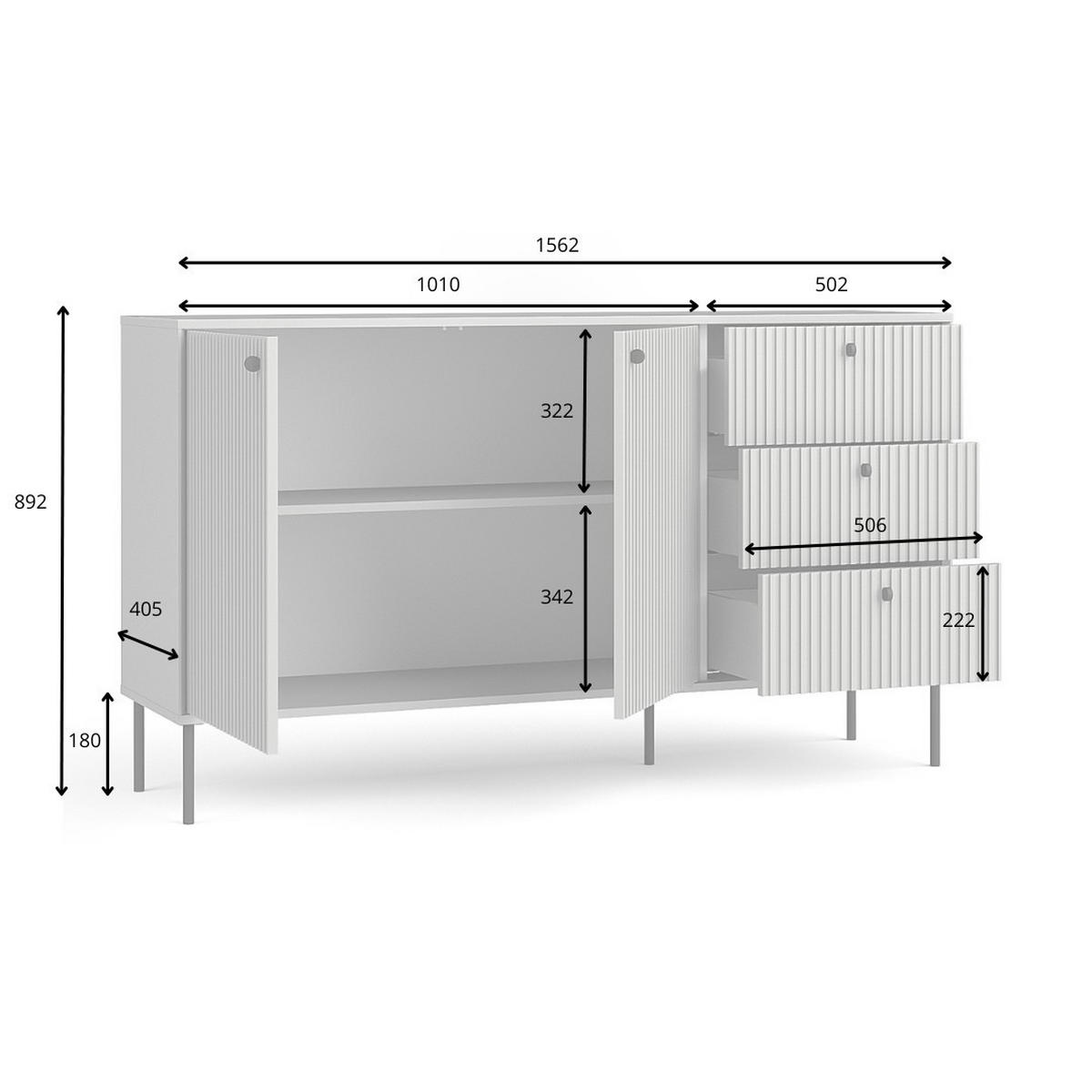 KOMMODE NIMB 156,2/89,2/40,5cm mit 3 Schubladen 2 Türen Grau - Grau, Holzwerkstoff (156.2/89.2/40.5cm) - MASSENO