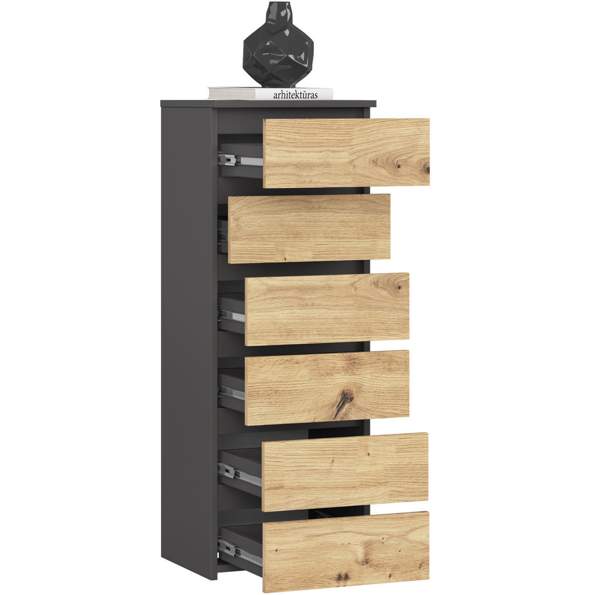 KOMMODE Grau, Eiche Artisan 40x35x109 cm - Eiche Artisan/Grau, Holzwerkstoff (40/109/35cm) - Akord