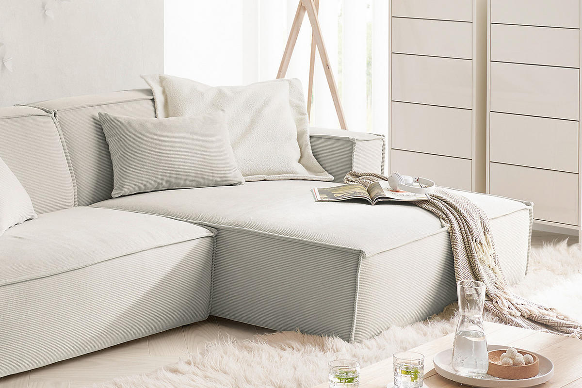 ECKSOFA SAMU Silber Cord - Silberfarben/Schwarz, Textil (276/168cm) - KAWOLA