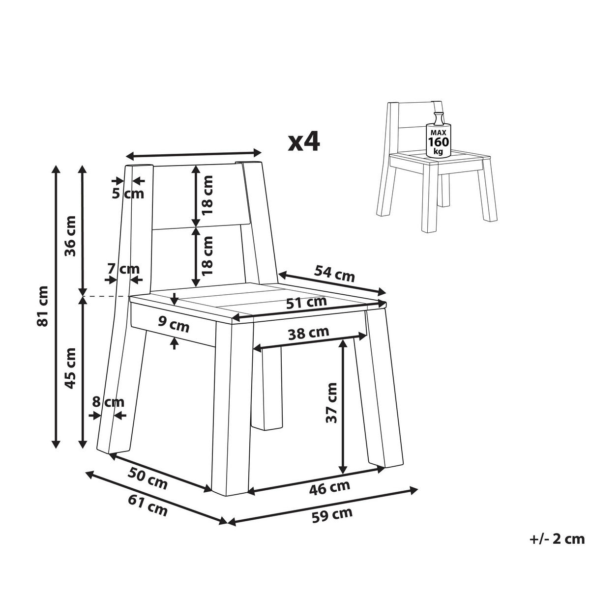 GARTENSTUHL 4er-Set Akazienholz hellbraun Livorno - Hellbraun, Holz (59/81/61cm) - Beliani