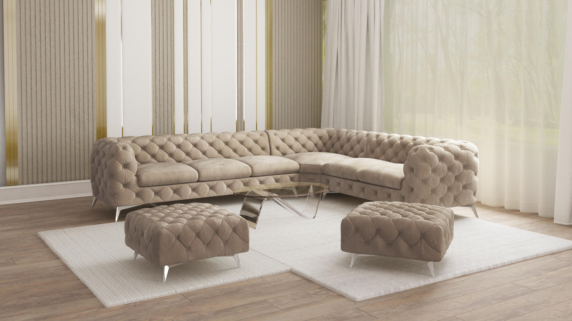 HOCKER Chesterfield Laura Dunkle Creme Samt - Silberfarben/Creme, Holz/Textil (80/45/80cm) - S-Style Möbel