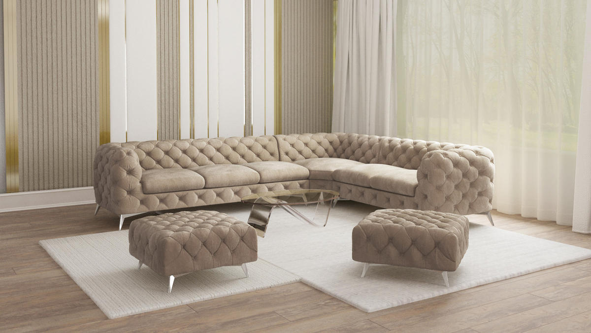 HOCKER Chesterfield Laura Dunkle Creme Samt - Silberfarben/Creme, Holz/Textil (80/45/80cm) - S-Style Möbel