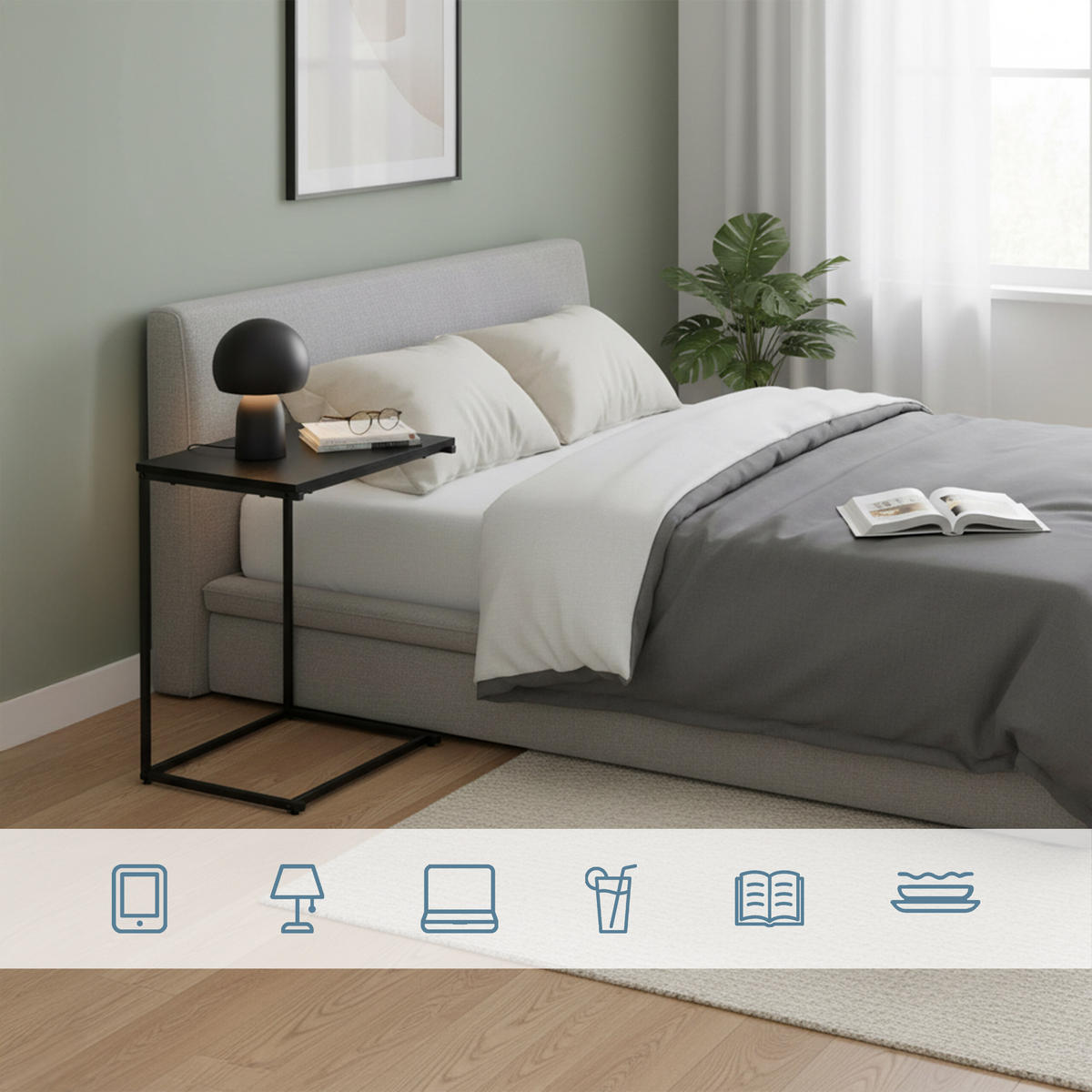 BEISTELLTISCH - Schwarz, Holzwerkstoff/Metall (35/55/60cm) - Relaxdays