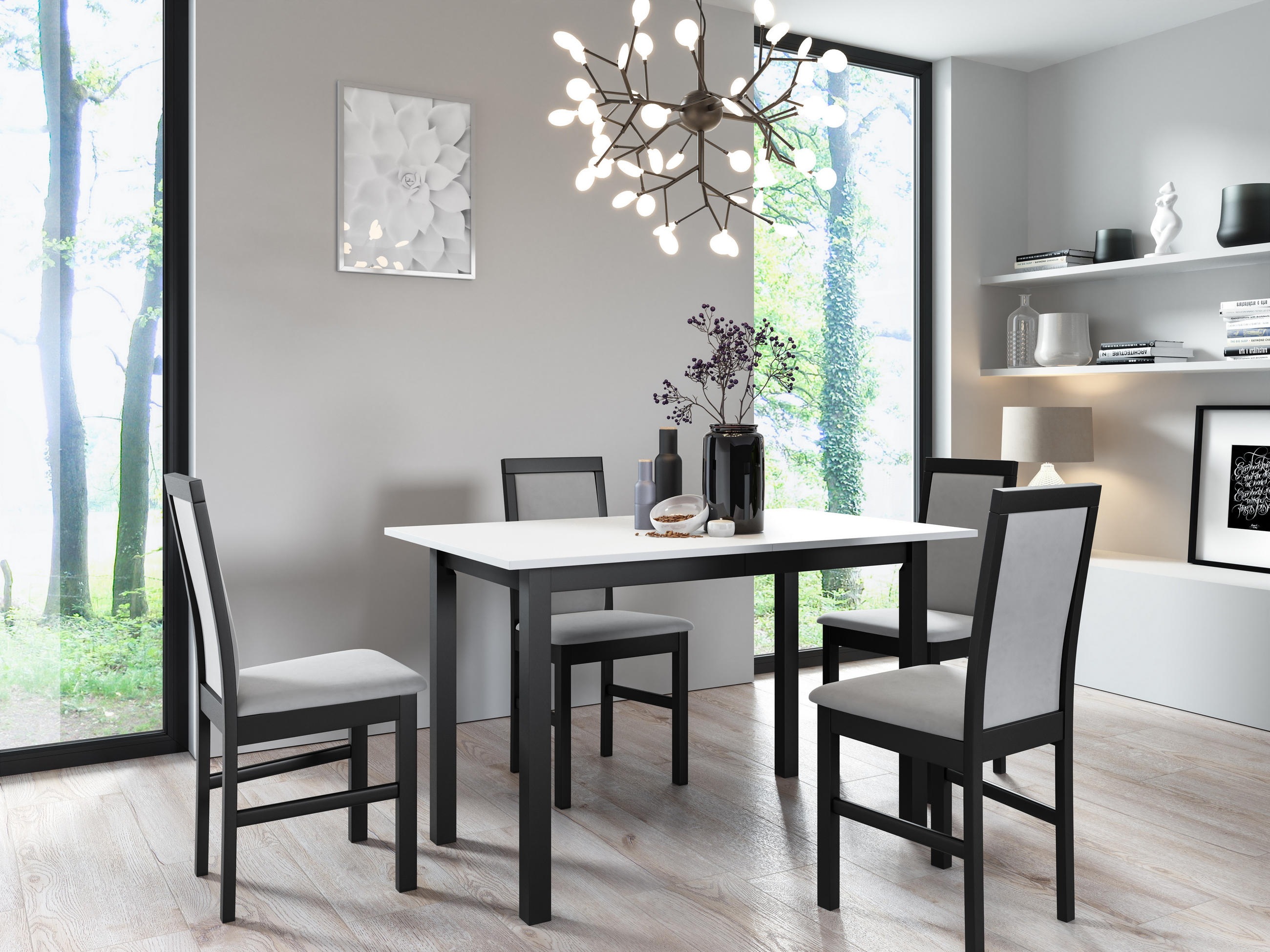 ESSTISCH ENZO P Ausziehbar 125 - 165 / 80 x 77 cm - Schwarz/Grau, Holz (125/80/77cm) - MASSENO