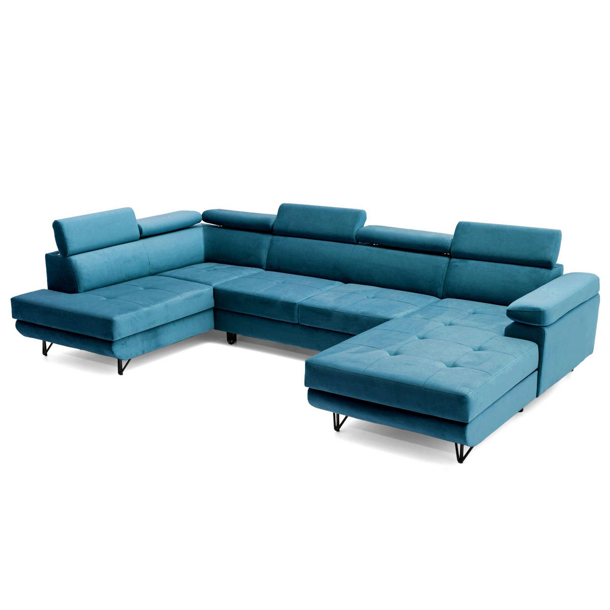 ECKSOFA U-Form JUNIOR U Links mit Schlaffunktion 128x254 Velours Smaragdgrün - Smaragdgrün/Schwarz, Holz/Textil (323/90/184cm) - Muffo
