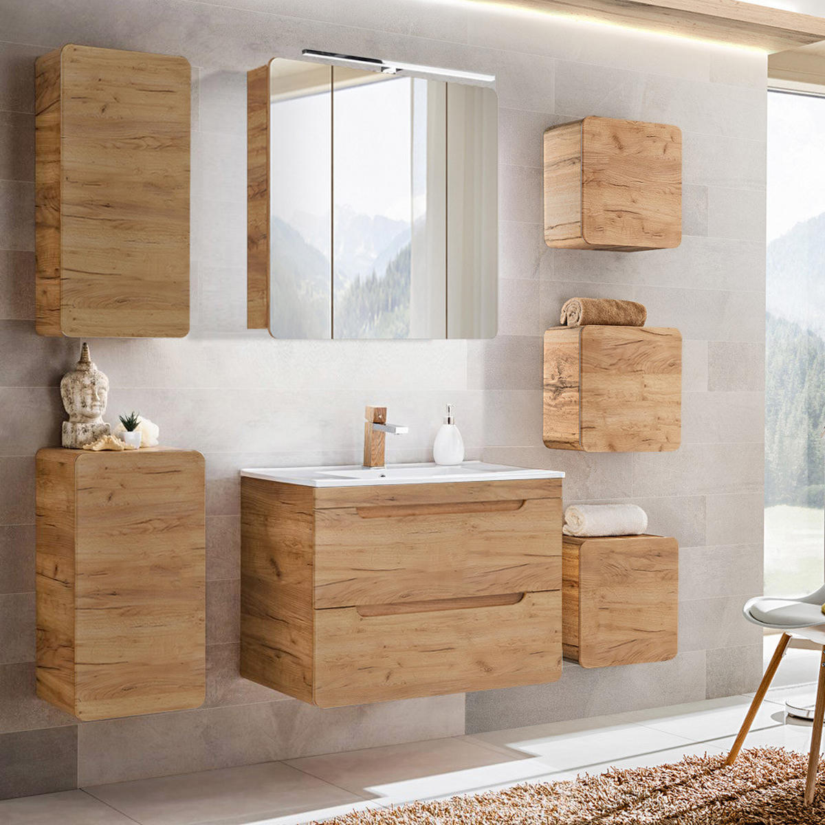 BADMÖBEL-SET 7-TLG. Luton-56 - Braun, Holzwerkstoff (180/200/46cm) - Lomado