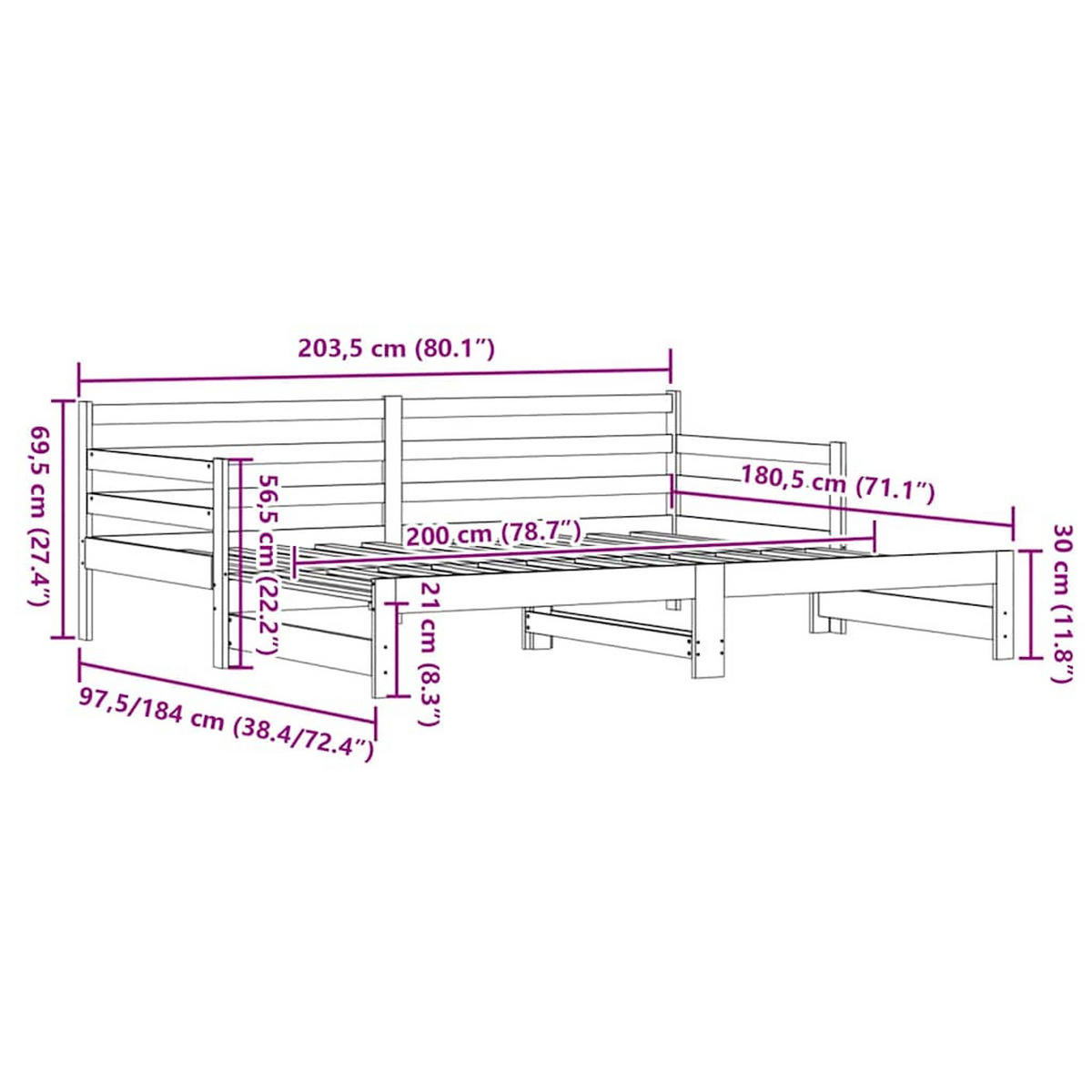 TAGESBETT AUSZIEHBAR 90X200 CM MASSIVHOLZ KIEFER - Braun, Holz - vidaXL