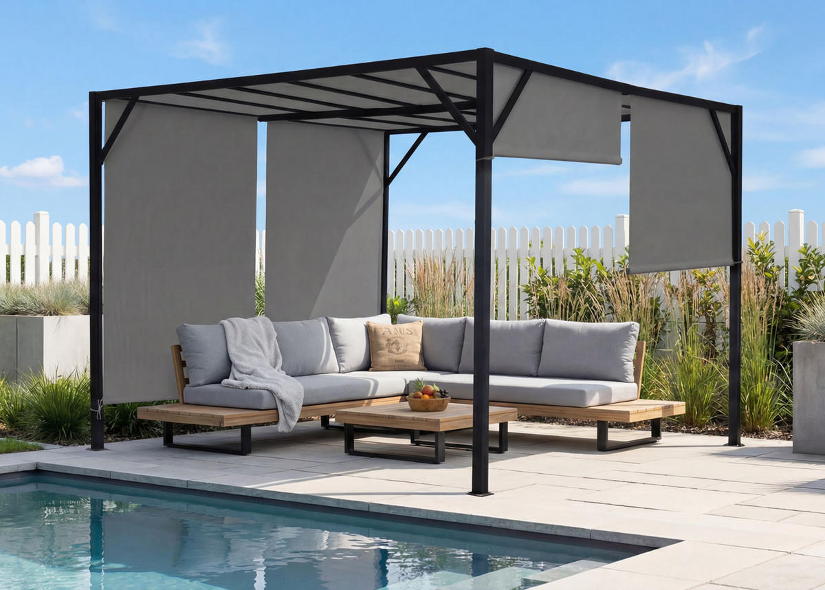 PERGOLA BEJA Grau - Grau, Metall (305/212/305cm) - MCW