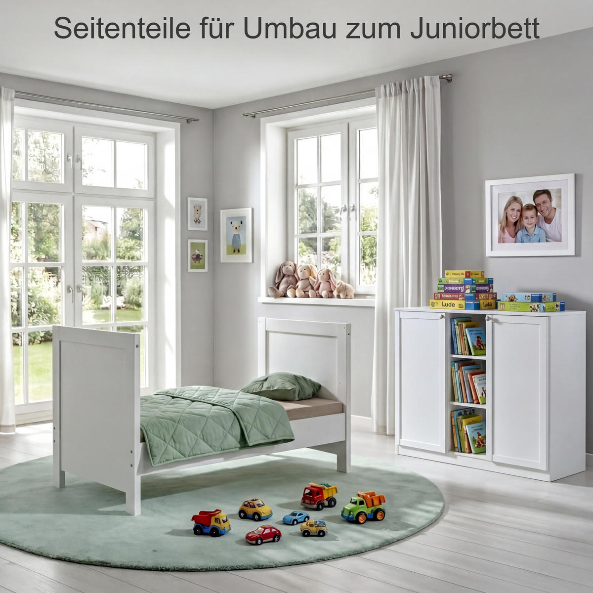 BABYZIMMER-ZUBEHÖR: Seitenteile B140/H19/T2 cm für Babybett zum Umbau als Juniorbett, Landhausstil Weiß / 22800-01 - Weiß, Holzwerkstoff/Metall - luma-home