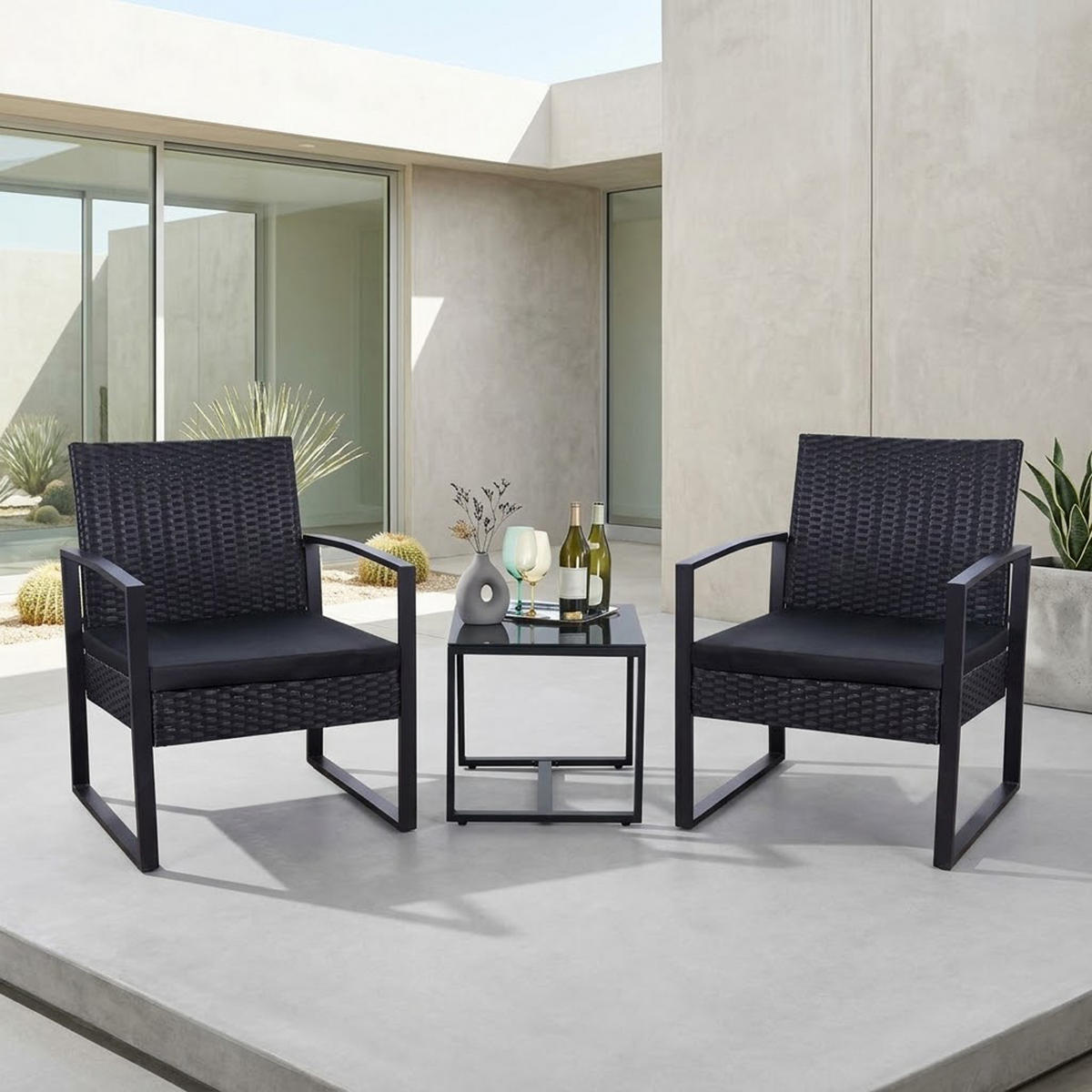 GARTENLOUNGE Set Sheffield - GartenGARTEN-GARNITUR für 2 Personen - Gartenmöbel Set 3-teilig - Streckmetall anthrazit - Schwarz, Metall - TPFGarden