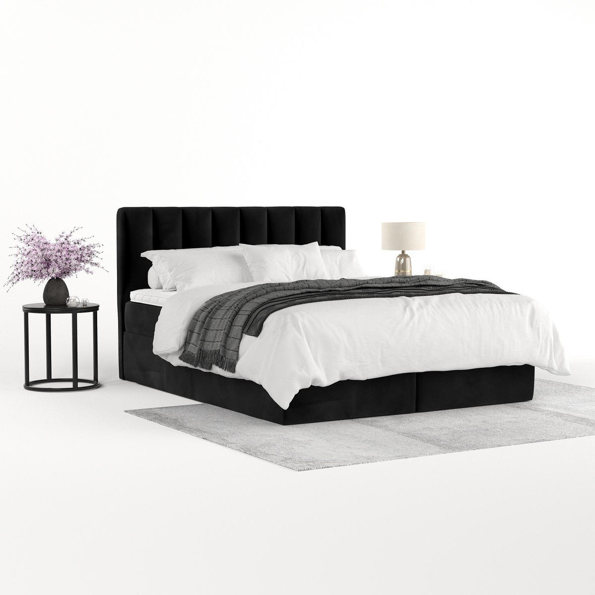 BOXBETT Lusso 180/200 cm Schwarz im Kronos Stoff - Schwarz, Holz/Holzwerkstoff (180/200cm) - AltaBeds