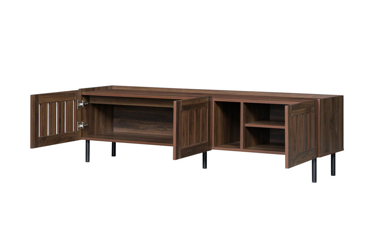 TV stolek 180/40/49 cm s vysokým leskem, 4 skříňkami, nastavitelnými přepážkami a 8 nohami, Bílá - bílá, kompozitní dřevo (180/49/40cm) - Redom