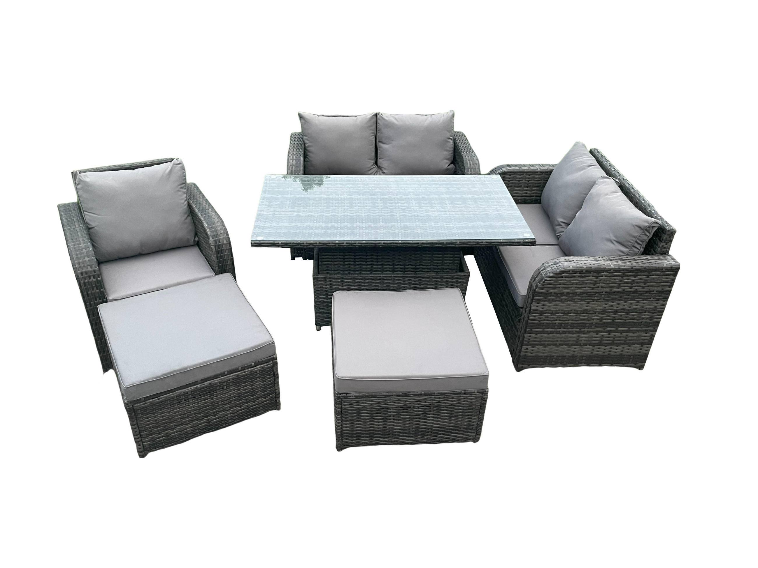 GARTENMÖBELSET Polyrattan 7-Sitzer - Dunkelgrau, Metall - Fimous