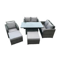 GARTENMÖBELSET Polyrattan 7-Sitzer - Dunkelgrau, Metall - Fimous