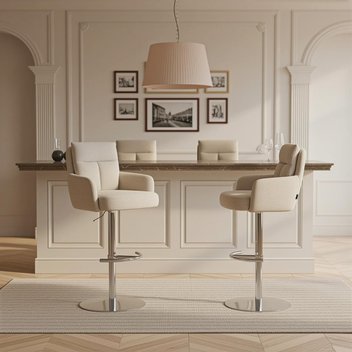 BARHOCKER Leo - Chromfarben/Creme, Textil/Metall (54/96/57cm) - DUBI Möbel